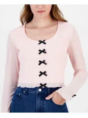 Brand new with Tags Sugar Moon Balletcore Sheer Pink Blouse with‎ Black Bows Med